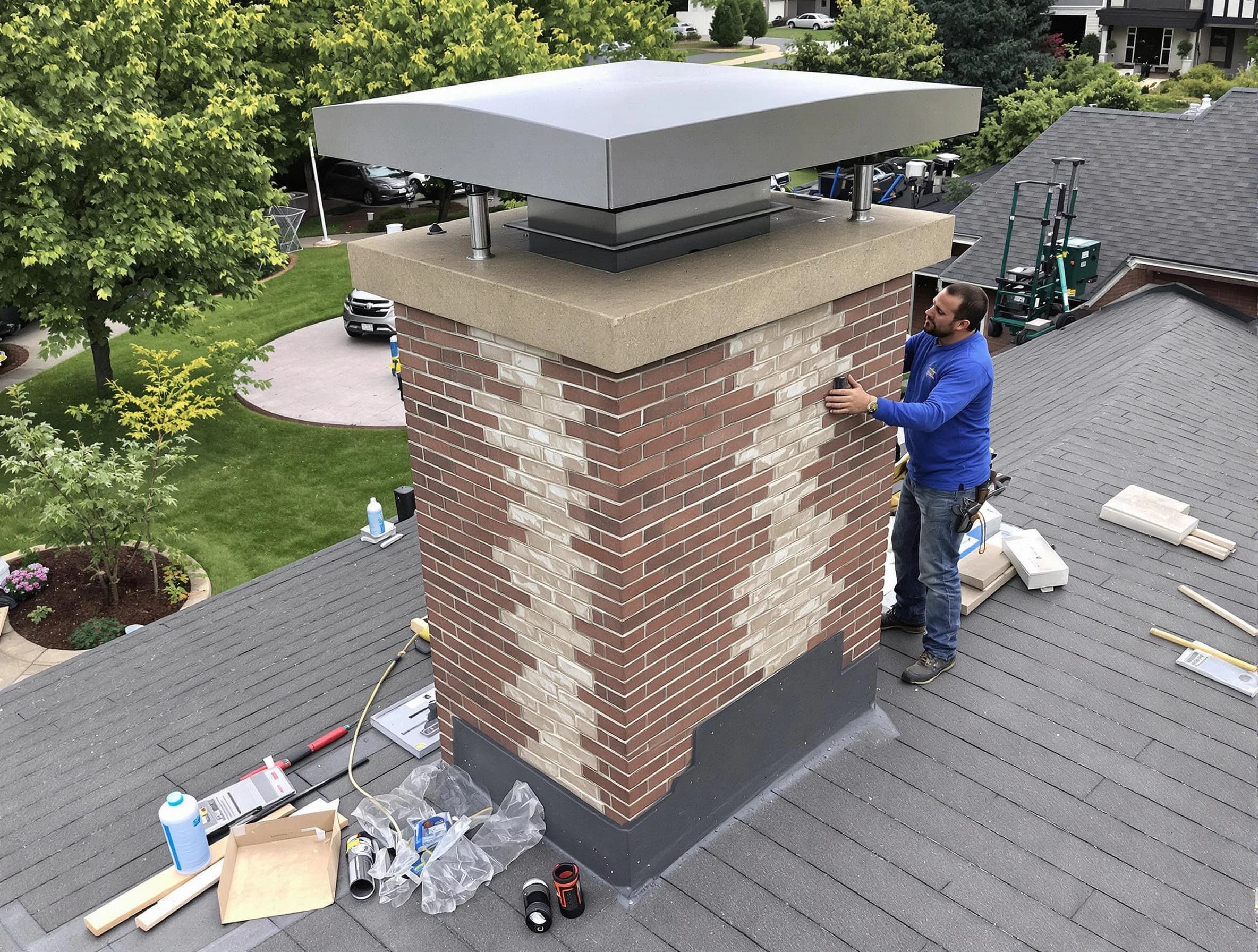 Marietta Chimney Sweep team working on a custom chimney remodel in Marietta, GA