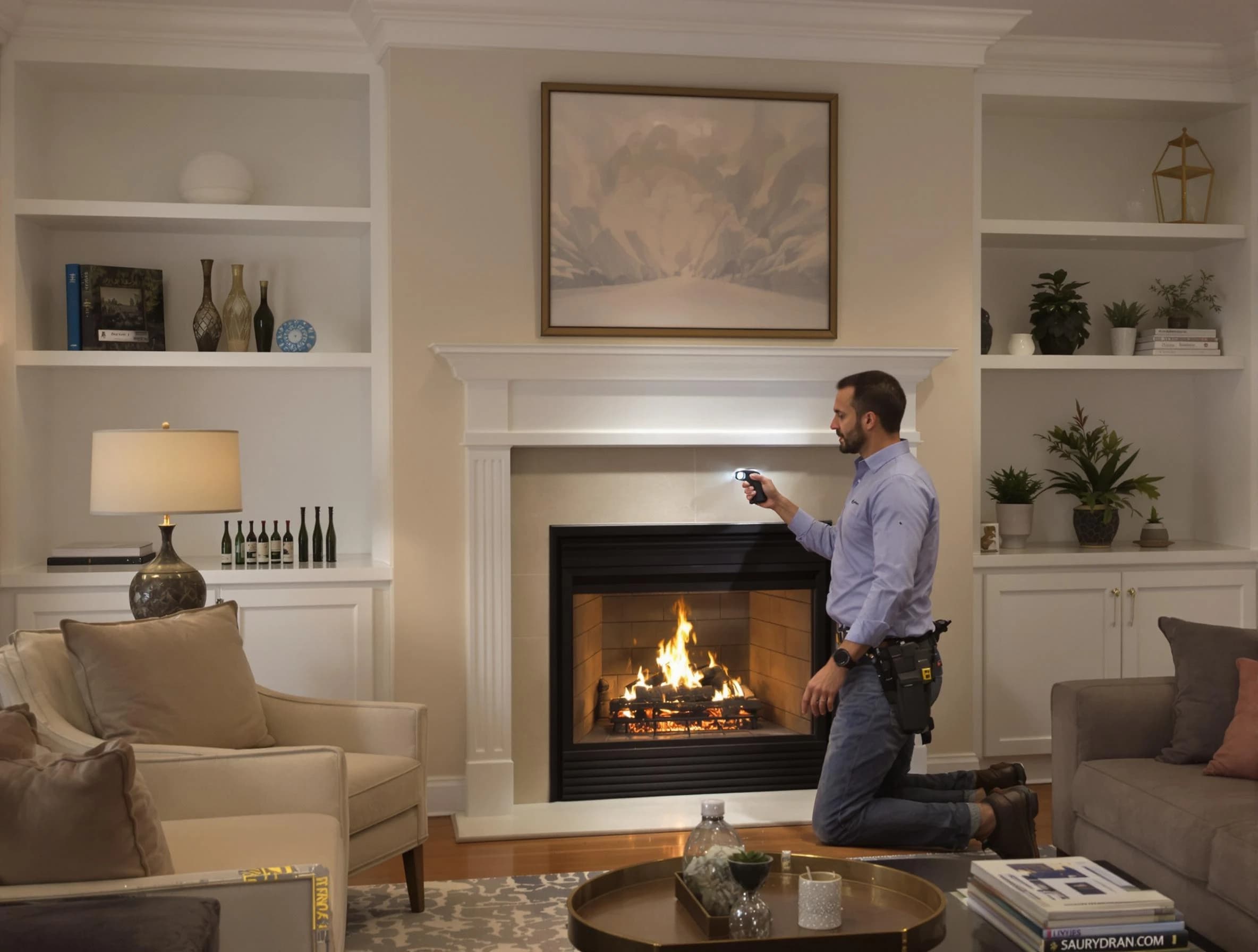 Marietta Chimney Sweep conducting a fireplace safety inspection in Marietta, GA