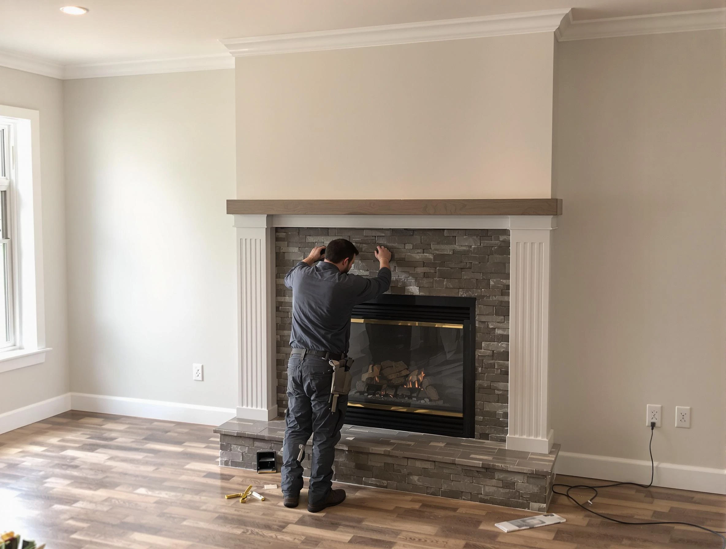Marietta Chimney Sweep finishing a custom fireplace install in Marietta, GA